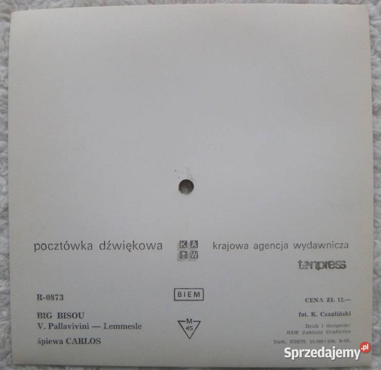 Pocztówka dźwiękowa 1978 Carlos Big Bisou mazowieckie Warszawa