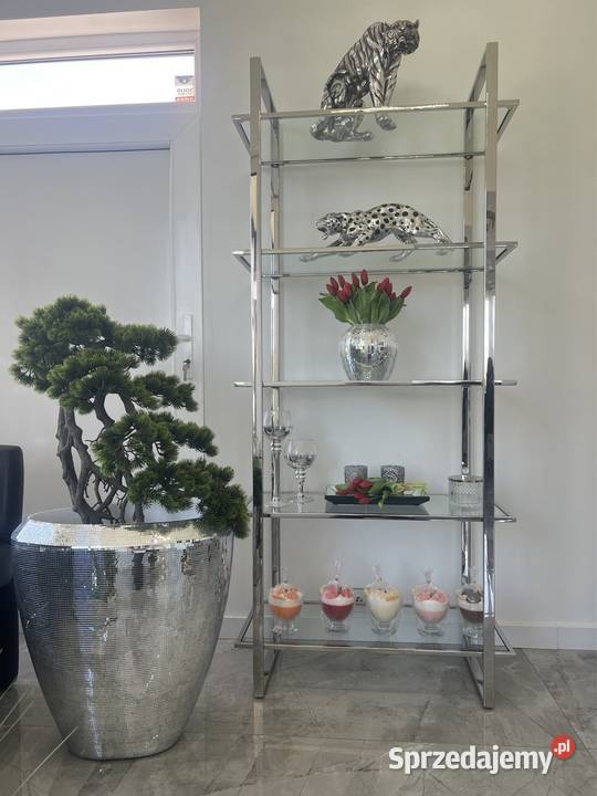 Nowoczesny stebrny regał ze stali chrom szklane 185cm małopolskie Nowy Sącz