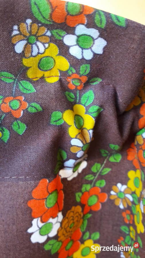 Bawełniana zazdrostka brąz kwiatki folklor 132 x odcienie brązowego Radom