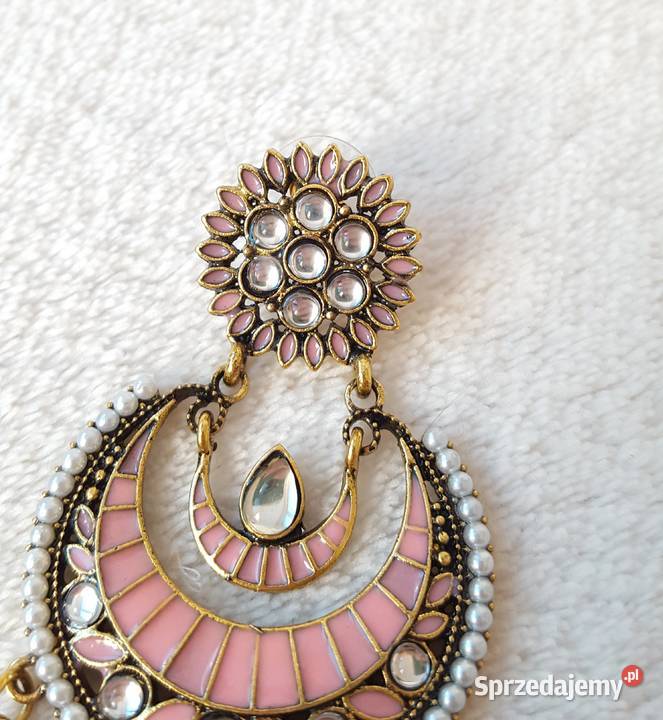 Długie kolczyki różowy złoty kolor indyjskie Szczecin