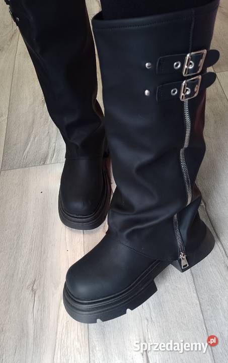 3940 Czarne Zdobione Kozaki traperowe NOWE Kraków