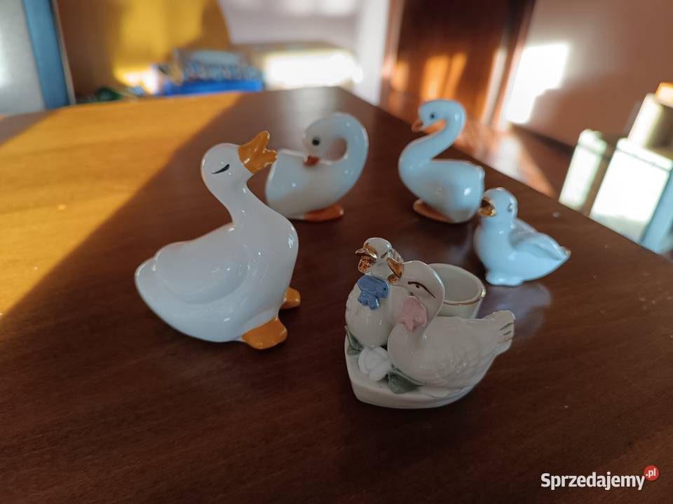 Zbiór 5 figurek z porcelany łabędzie i kaczki sprzedam