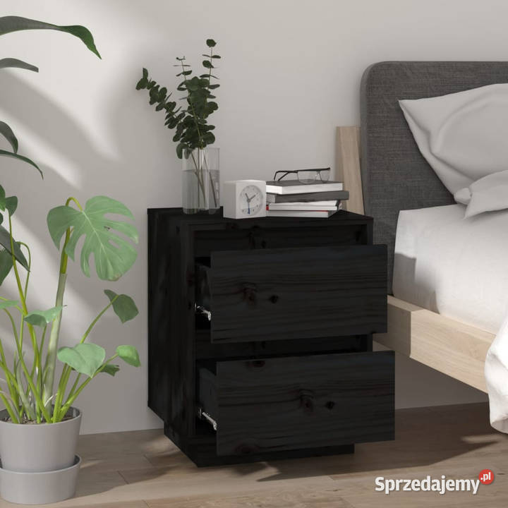 Szafki nocne 2 czarne 40x35x50 lite drewno