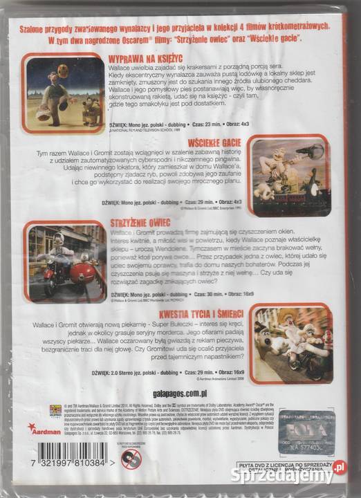 Wallance i Gromit Pakiet 4 filmów płyta DVD mazowieckie Pruszków
