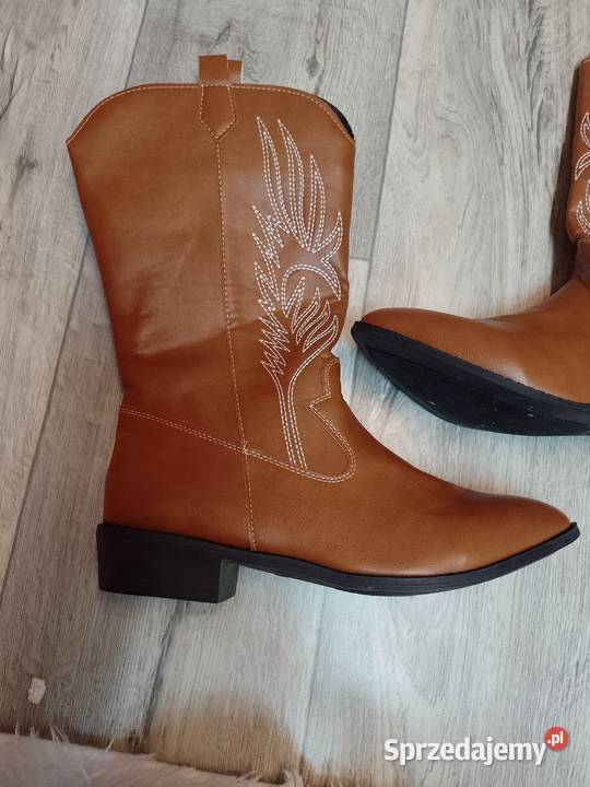 4243 Brązowe karmelowe Wyszywane Kozaki kowbojki Kraków sprzedam