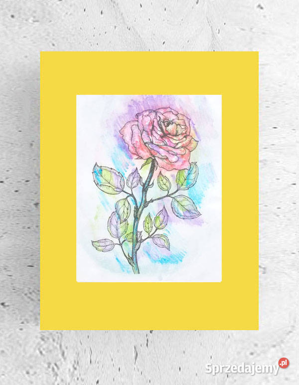 botaniczny obraz A3 retro plakat z różą zółta