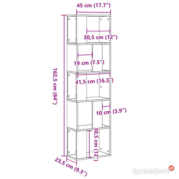 5poziomowy regał dąb artisian 45x235x1625 Regały Warszawa
