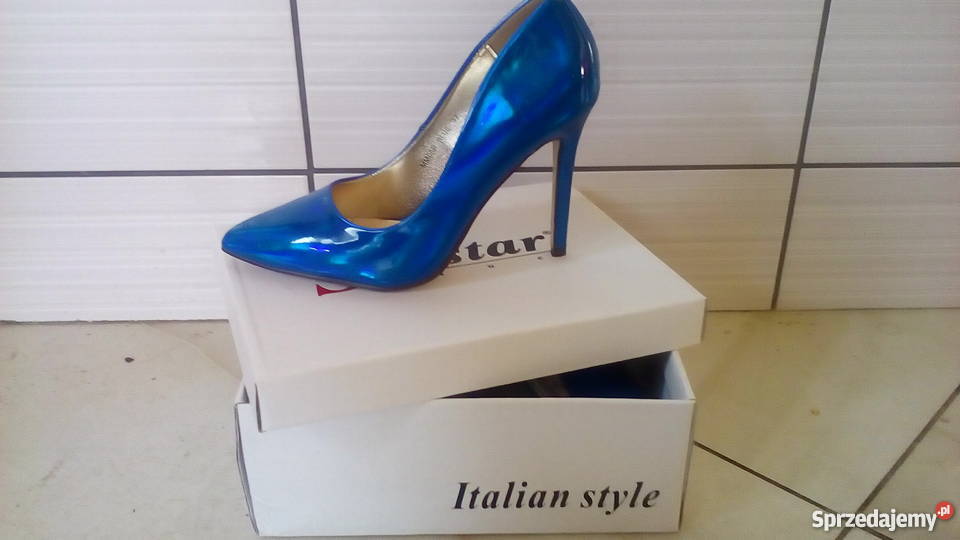 piękne kobaltowe chabrowe szpilki Czółenka Nowa Wieś Lęborska