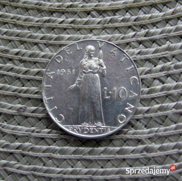 Watykan 10 Lira 1951r Papież Pius XII Ładna