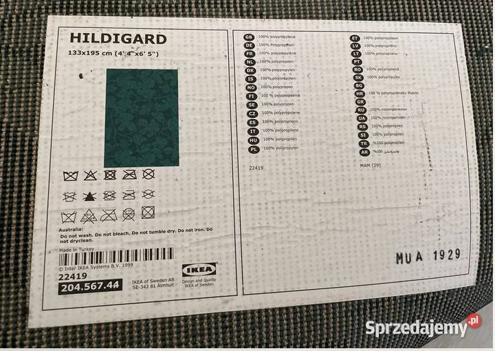Dywan Ikea Hildigard zielony w liście 133x193 Gdańsk