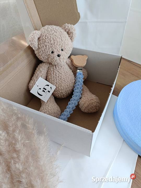 Zestaw handmade miś zawieszka do smoczka