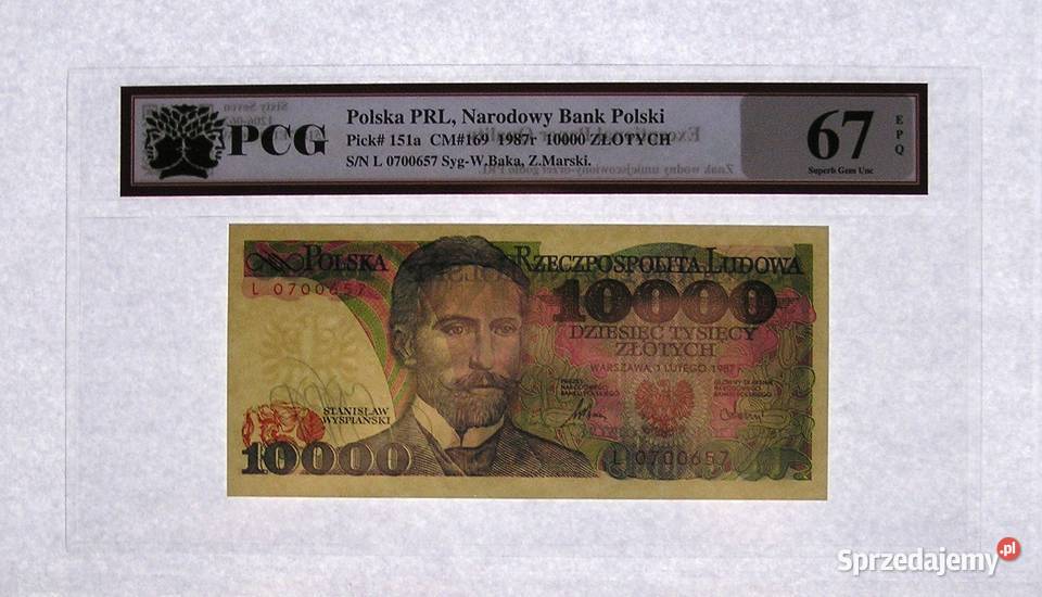 Polska 10 000 r 1987 Seria L PCG 67 EPQ NOTA Rydzyna