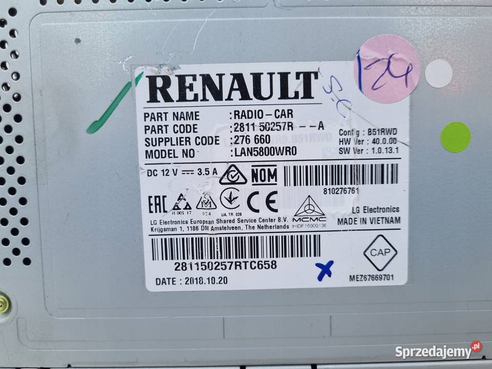 Renault Captur I WYŚWIETLACZ RADIA EKRAN osobowe lubelskie Chełm