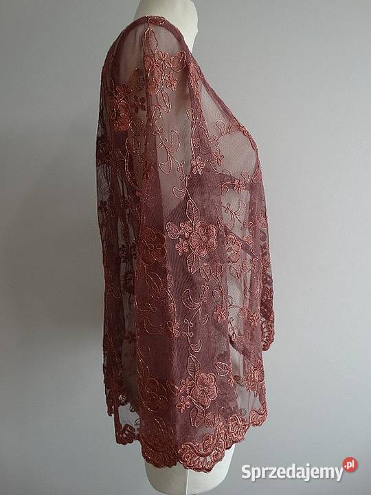 Marynarka Narzutka Blezer Zdobiona Tiul Haft brązowy/beżowy Łomża