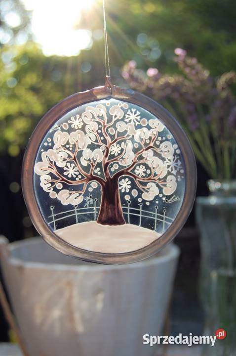 Witraż malowany na szkle zimowe drzewo Witraże Lublin