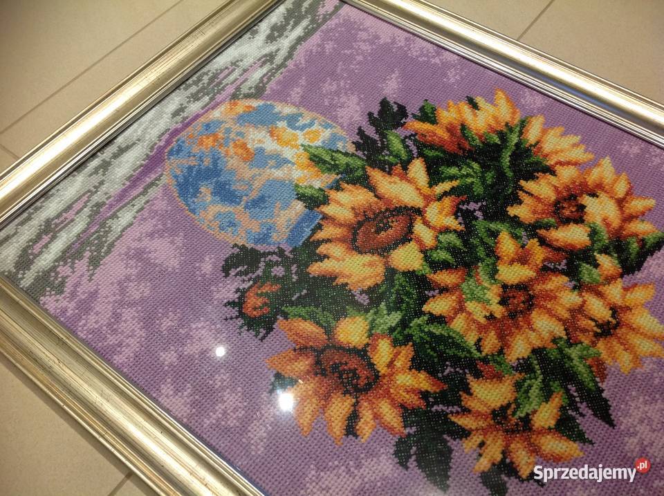 Piękny Obraz Słoneczniki w Wazonie Haft wielokolorowy