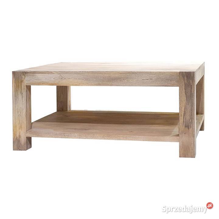 Drewniany jasny stolik z półką 100x80 z mango