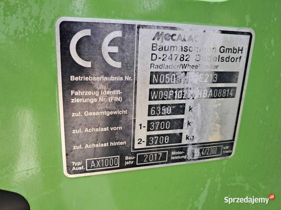 Ładowarka KOŁOWA MECALAC AX 1000 17r 64T Sułów