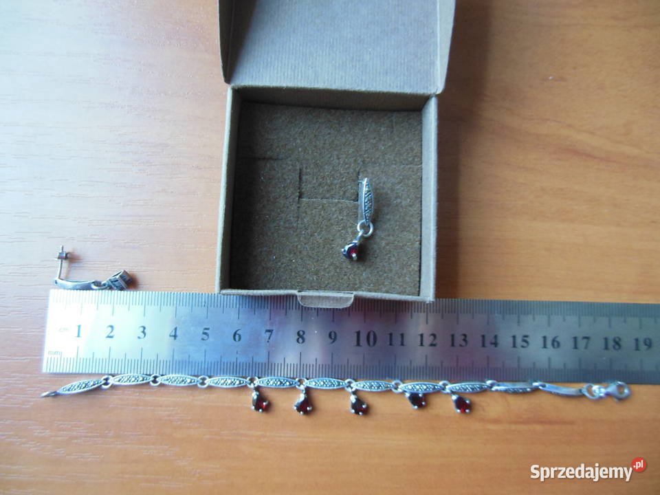 komplet kolczyki bransoletka hematyty i granaty Wrocław