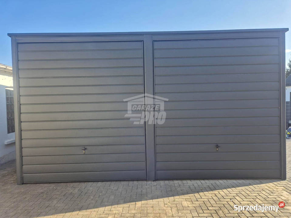 Garaż blaszany 6x6m 2x brama uchylna drzwi okno Gniezno