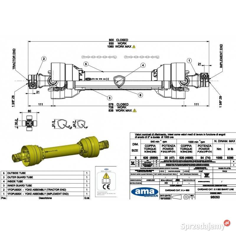 Wał uniwersalny SMART LINE L800 620Nm 98050 małopolskie