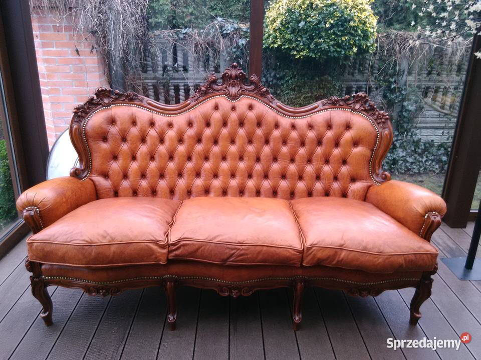 Sofa LudwikBarok Rzeźbiona Skóra Antyk Kluki sprzedam
