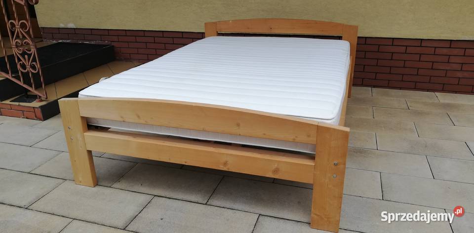 Łóżko drewniane podwójne 140x200 materac rama stelaż