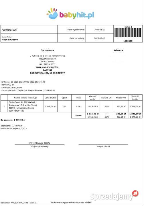 Wózek spacerowy Espiro Sonic Air 2023 graphite Łódź