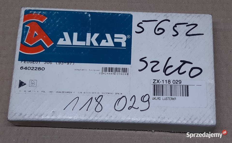 WKŁAD LUSTERKA PEUGEOT 306 9301 PRAWY ALKAR dolnośląskie Mielęcin