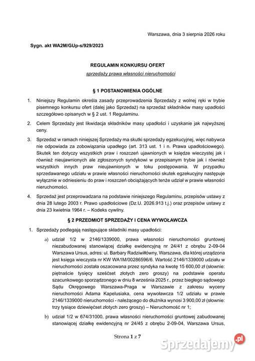 Syndyk sprzeda udziały w drogach w Warszawie mazowieckie Warszawa