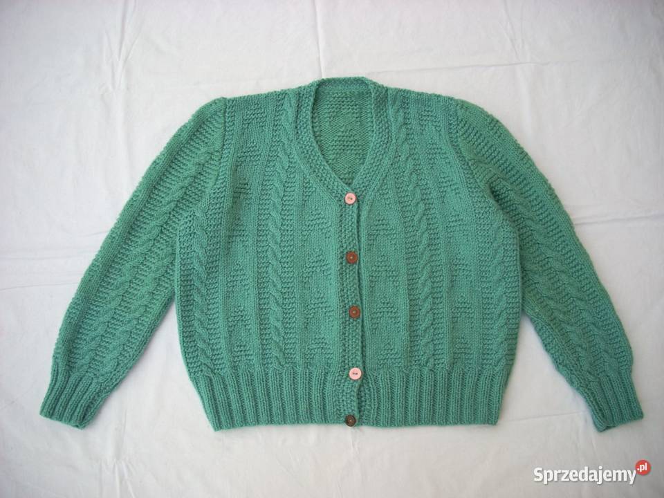 Sweter Robiony na Drutach 42 44 zielony Nowy Sącz