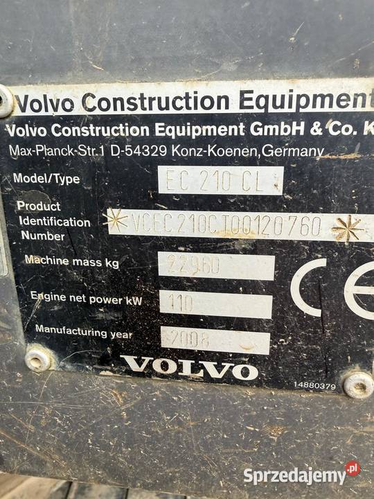 KOPARKA GĄSIENICOWA VOLVO EC210CL 2008 Źródła