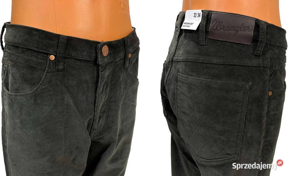 Spodnie męskie sztruks Wrangler Arizona Moss zielony Odzież codzienna Pisz