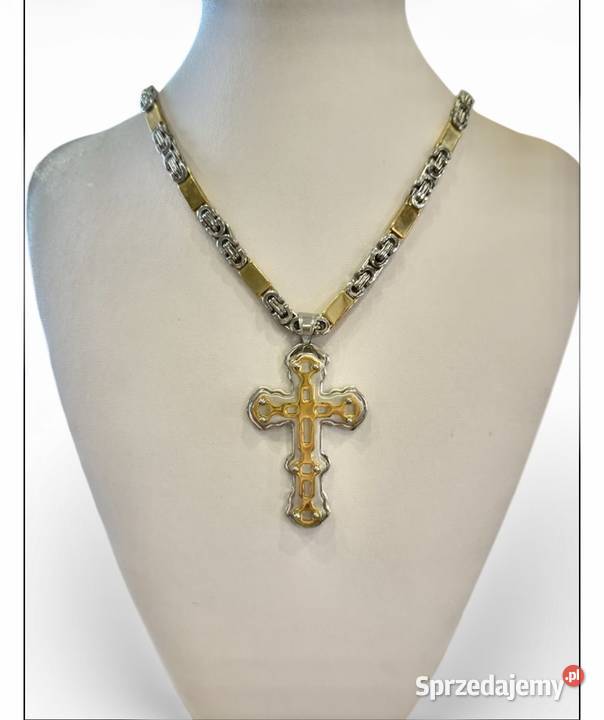 Komplet męski łańcuszek i krzyż stal Wolsztyn
