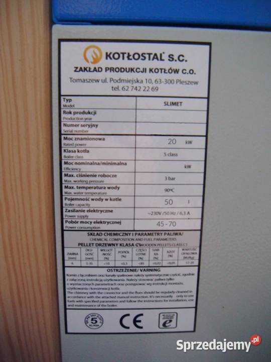 Kocioł co Slimet 20 kW pellet piec