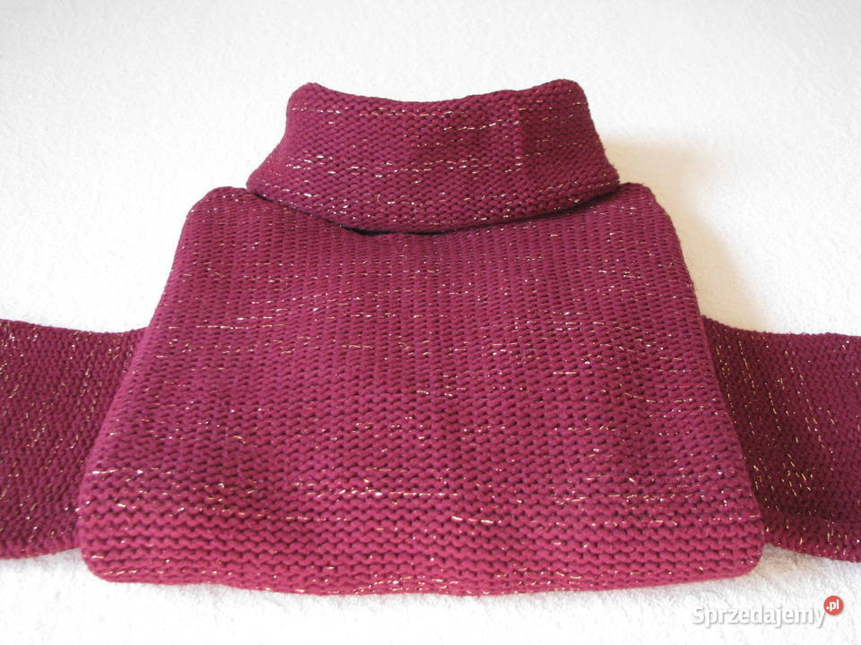 Bordowy sweterek golf ze złotą nicią M