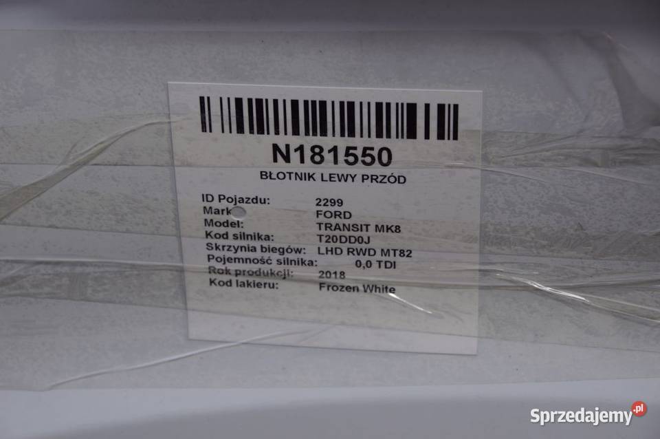 BŁOTNIK LEWY PRZÓD FORD TRANSIT MK8 FROZEN WHITE
