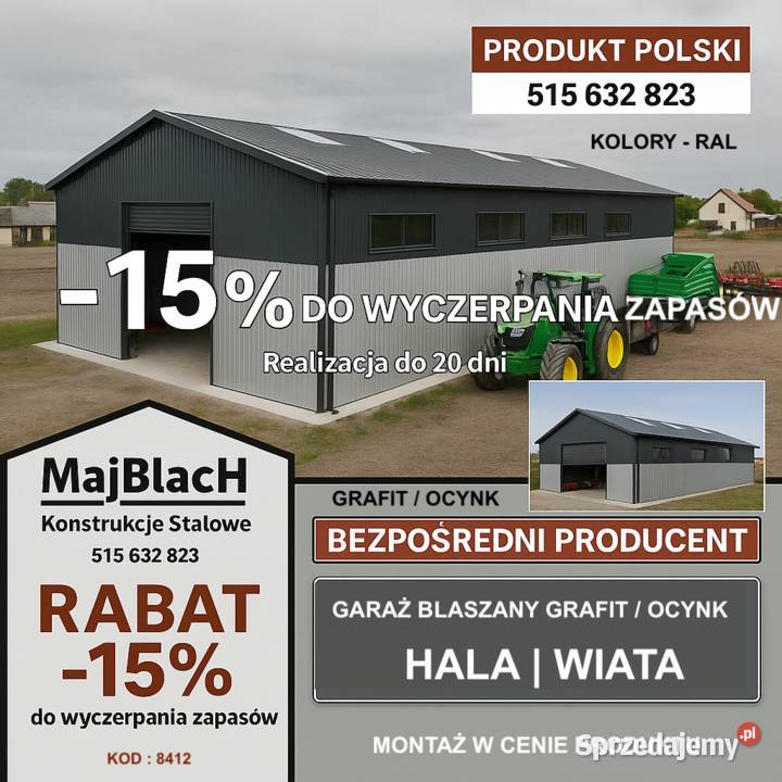 A200Kolory RAL WIATA OCYNKOWANA GARAŻ BLASZANY Chełmno sprzedam