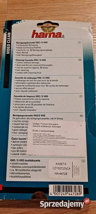 Kaseta czyszcząca VHS video HAMA Kraków