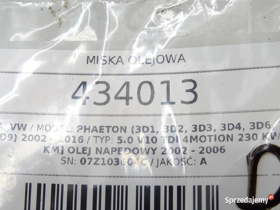 MISKA OLEJOWA VW PHAETON 07Z103604C 50 313 0216 osobowe sprzedam