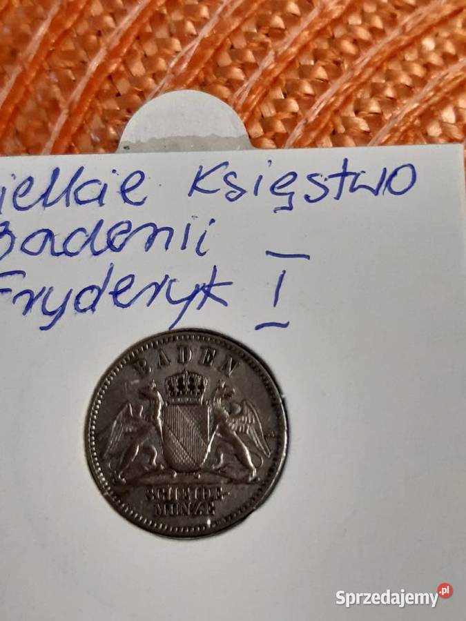 moneta srebrna Księstwa Badenii z 1868r Łomża