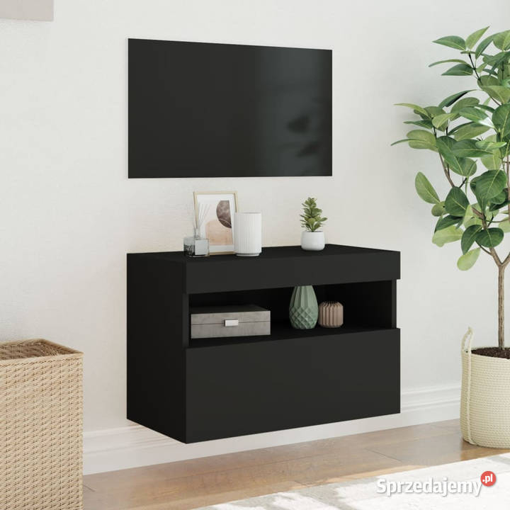 Ścienna szafka TV z LED czarna 60x30x40 WM837185 Warszawa sprzedam