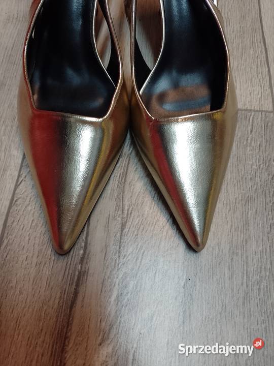 39 Złote czółenka wieczorowe z odkrytą piętą 25cm Kraków sprzedam