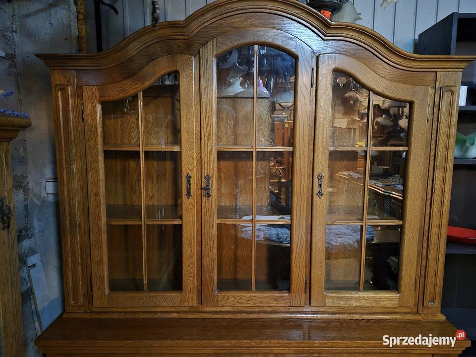 Witryna kredens dębowy komoda z witryną 204cm