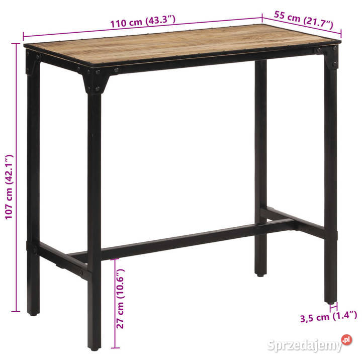 Stolik barowy 110x55x107 surowe lite drewno mazowieckie