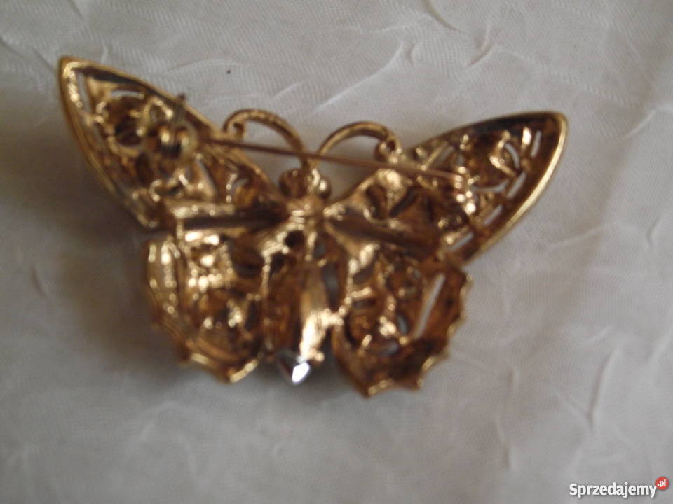 BOGATO ZŁOCONA BROSZA MOTYLA Z PIĘKNYMI Ozdoby wielkopolskie Piła