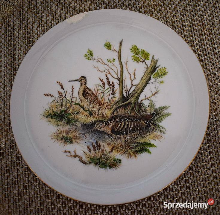 Talerz ozdobny ptactwo leśne Słonki porcelana Chełmno