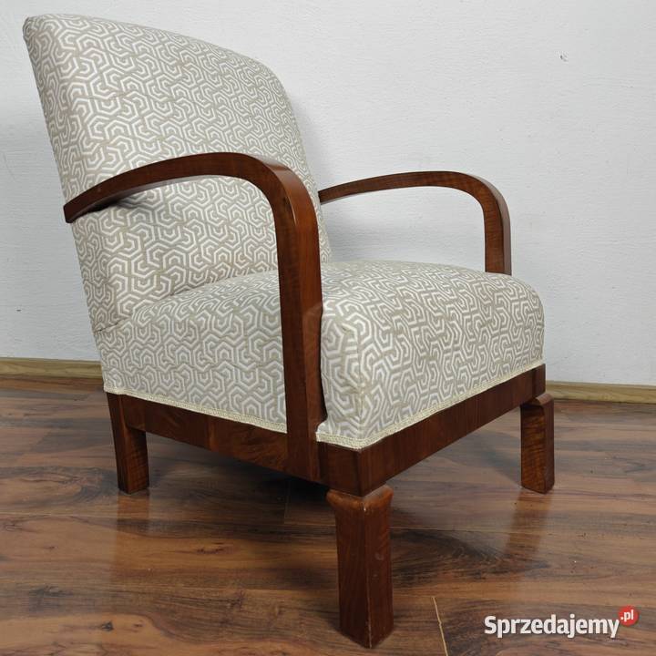 Fotel Art Deco okleinowany orzechem renowacji Fotele sprzedam