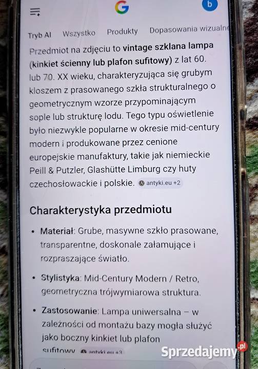 Szklana unikatowa lampa plafon kinkiet z lat 60 Pozostałe Kraków