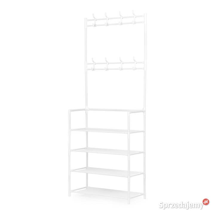 Stojący wieszak na ubrania z półkami biały 60cm Wieszaki Poznań